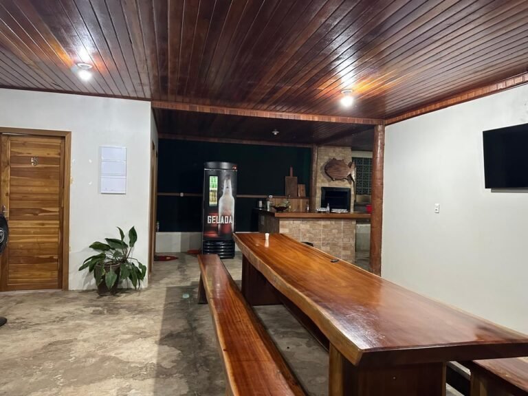 Dining hall with a long wooden table